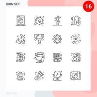 16 símbolos de sinais de contorno universal de computador de fábrica de hardware de ferramenta executando elementos de design de vetores editáveis