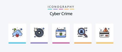 a linha do crime cibernético preencheu o pacote de 5 ícones, incluindo segurança. ciber. antivírus. crime. rede. design de ícones criativos vetor