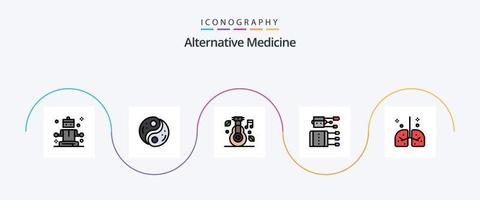 linha de medicina alternativa cheia de pacote de ícones plana 5 incluindo spa. medicamento. alternativa. chinês. natureza vetor