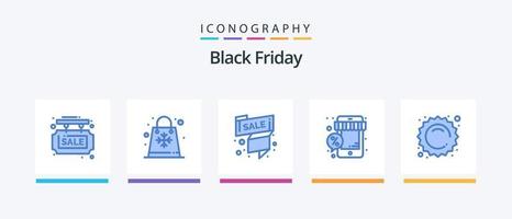Black Friday Blue 5 Icon Pack incluindo venda. desconto. temporadas. oferecer. etiqueta de venda. design de ícones criativos vetor