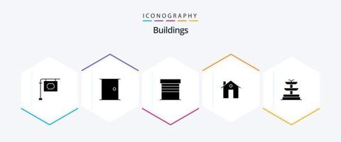 Pacote de ícones de 25 glifos de edifícios, incluindo fonte. edifícios. prédio. prédio. endereço vetor