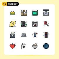 pacote de interface do usuário de 16 linhas básicas de cores planas preenchidas de correio de comida e-mail de grande venda contato elementos de design de vetores criativos editáveis