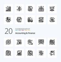 20 pacotes de ícones de linha de contabilidade e finanças, como monitoramento de imposto de certificado de lucro de diploma bancário vetor