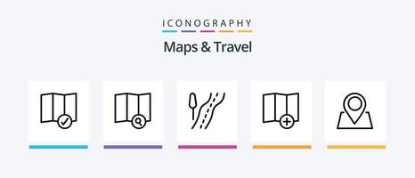 mapas e pacote de ícones da linha 5 de viagens, incluindo . check-in. bússola. design de ícones criativos vetor