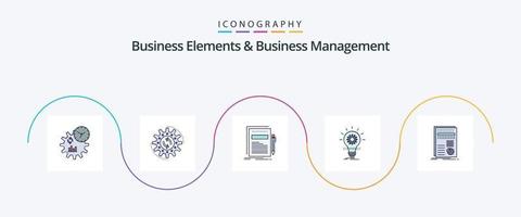 elementos de negócios e linha de gerenciamento de negócios preenchido pacote de ícones planos 5, incluindo inovação. desenvolver. trabalhar. lâmpada. papel vetor