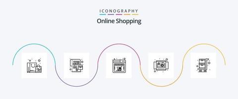 pacote de ícones de linha 5 de compras on-line, incluindo compras. produtos. on-line. comércio eletrônico. Câmera vetor