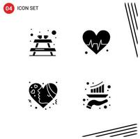 4 símbolos universais de glifo sólido de corações de banco emojis médicos barra de elementos de design de vetores editáveis