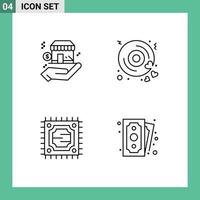 4 ícones criativos, sinais modernos e símbolos de dólar de microchip de negócios amam elementos de design de vetores editáveis em dinheiro