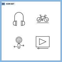 pacote de linha vetorial editável de 4 cores planas de linha preenchida simples de fones de ouvido zoom bicicleta esporte vídeo elementos de design vetorial editáveis vetor