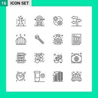 pacote de ícones de vetores de estoque de 16 sinais e símbolos de linha para planejamento de direção de alimentos elementos de design de vetores editáveis