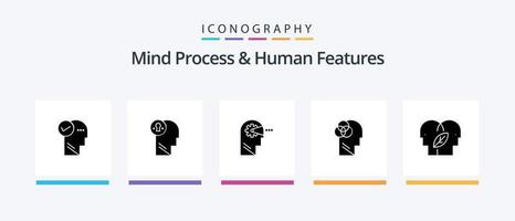 processo mental e pacote de ícones de glyph 5 de recursos humanos, incluindo eco. inteligente. pensar. humano. cabeça. design de ícones criativos vetor