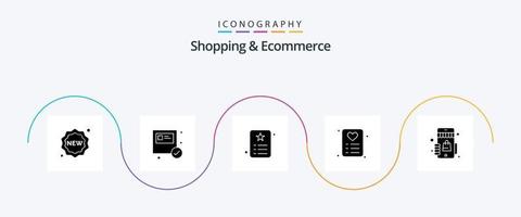 pacote de ícones de glifo 5 para compras e comércio eletrônico, incluindo loja. cartão. cartão. amor. identidade vetor