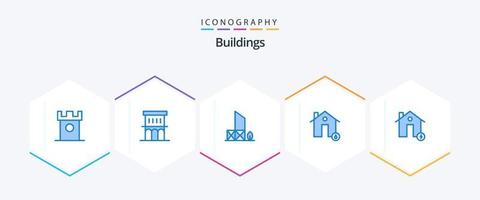 edifícios 25 pacote de ícones azul, incluindo fogo. edifícios. propriedade. segurança. Salva-vidas vetor