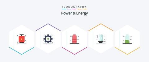 poder e energia 25 pacote de ícones planos, incluindo luz. energia. bateria. eletricidade. poder vetor