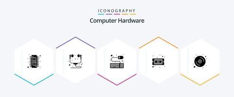 pacote de ícones de 25 glifos de hardware de computador, incluindo disco. computador. acessórios. hardware. computador vetor