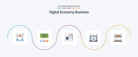 pacote de ícones plana de 5 negócios de economia digital, incluindo economia. banco. codding. computador portátil. on-line vetor