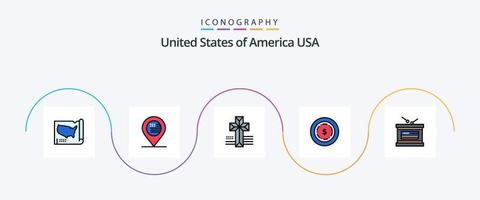 Linha dos EUA cheia de pacote de 5 ícones planos, incluindo o Dia da Independência. feriado. americano. tambor. dólar vetor