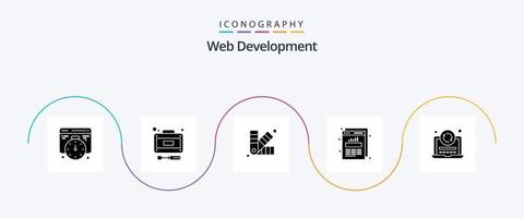 pacote de ícones de desenvolvimento web glifo 5 incluindo recarregar. computador portátil. desenvolvimento. estatísticas da web. dados vetor