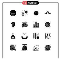 16 conceito de glifo sólido para sites móveis e aplicativos de atividade inseto crescer interface de bug elementos de design de vetores editáveis