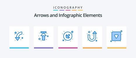 pacote de ícones de seta azul 5, incluindo para baixo. botão de reprodução. carregar. sua vez. seta. design de ícones criativos vetor