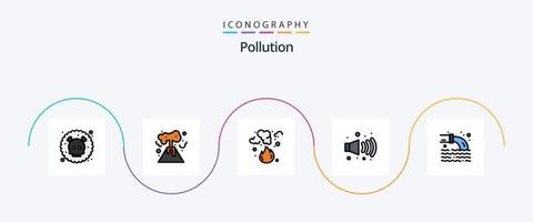 linha de poluição cheia de pacote de ícones plana 5 incluindo radioativo. cano. fogo. poluição. gás vetor