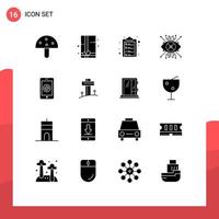 Pacote de glifos sólidos de 16 interfaces de usuário de sinais e símbolos modernos da lista de verificação de olho móvel elementos de design de vetores editáveis cibernéticos
