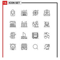 16 pacote de esboço de interface de usuário de sinais e símbolos modernos de elementos de design de vetores editáveis de mochila escolar de crime de serviço de fábrica