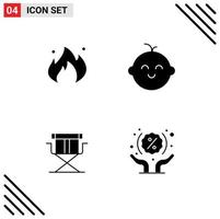grupo de símbolos de ícone universal de 4 glifos sólidos modernos de diretores de fogo construção recém-nascido desconto elementos de design de vetores editáveis
