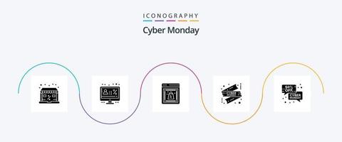 pacote de ícones cyber monday glyph 5 incluindo desconto. comprar. percentagem. oferta. on-line vetor