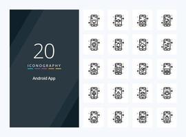20 ícone de contorno do aplicativo Android para apresentação vetor