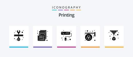 impressão do pacote de ícones do glifo 5, incluindo impressão. imprimir. escovar. paleta. cor. design de ícones criativos vetor