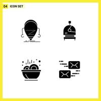 conjunto de pictogramas de 4 glifos sólidos simples de elementos de design de vetores editáveis de ensopado de capacete de robô de comida android