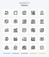 poluição criativa 25 pacote de ícones de contorno, como lixo. poluição. poluição. desperdício. gás vetor