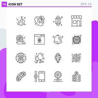 16 ícones criativos sinais e símbolos modernos de lanterna de loja de dinheiro, quiosque de varejo, elementos de design de vetores editáveis