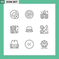 conjunto de esboço de interface móvel de 9 pictogramas de alarme de carro de turismo wifi elementos de design de vetor editável inteligente