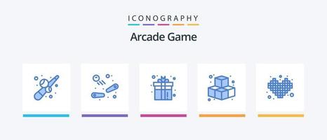 Arcade Blue 5 Icon Pack incluindo jogos. jogar. presente. jogo. jogar. design de ícones criativos vetor