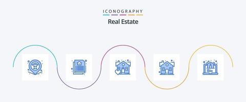 pacote de ícones imobiliários azul 5, incluindo real. Estado. favorito. propriedade. casa vetor