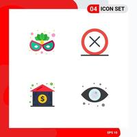 conjunto de 4 ícones planos vetoriais na grade para casa de máscara de carnaval cancelar elementos de design de vetores editáveis de olho de saída