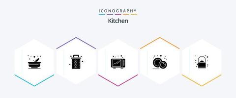 pacote de ícones de 25 glifos de cozinha, incluindo chá. café da manhã. comida. placa. comida vetor