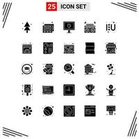 conjunto moderno de pictograma de 25 glifos sólidos de documento sinal de amor tv logotipo de amor coração editável elementos de design vetorial vetor