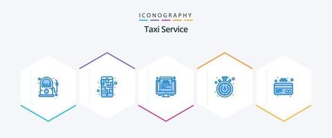 serviço de táxi 25 pacote de ícones azul incluindo crédito. atm. Táxi. cronômetro. cronômetro vetor