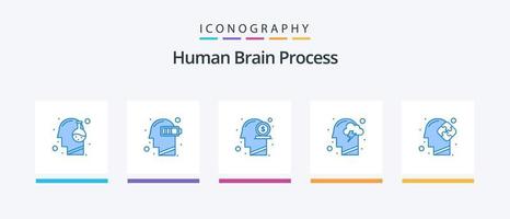 pacote de ícones do processo do cérebro humano azul 5, incluindo humano. nuvem. mental. dinheiro. humano. design de ícones criativos vetor
