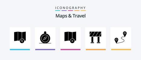 mapas e pacote de ícones de glifo 5 de viagem, incluindo . mapa. alfinete. design de ícones criativos vetor