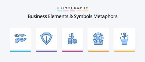 elementos de negócios e metáforas de símbolos pacote de ícones azul 5, incluindo crescimento. conquista. proteger. dinheiro. análise. design de ícones criativos vetor