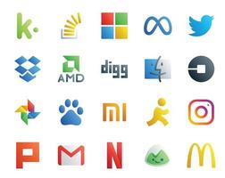 20 pacotes de ícones de mídia social, incluindo carro de foto twitter uber digg vetor