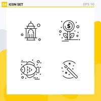conjunto de 4 sinais de símbolos de ícones de interface do usuário modernos para truques de crescimento de lua de comida de mesquita elementos de design de vetores editáveis