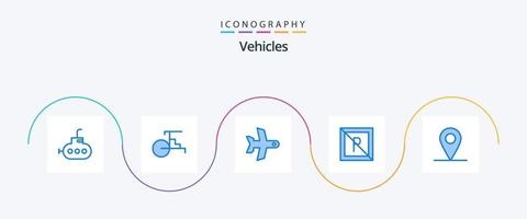 Pacote de ícones azul 5 de veículos, incluindo . carro. transporte. localização. estacionamento vetor