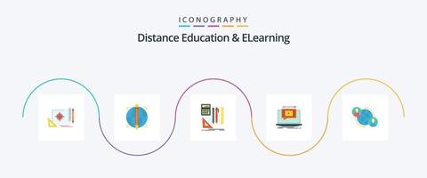 educação a distância e elearning flat 5 icon pack incluindo vídeo. tela. sucesso. pág. caneta vetor