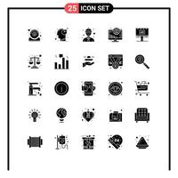 grupo de 25 sinais e símbolos de glifos sólidos para linhas de anúncios de banner trabalhadores moedas on-line elementos de design de vetores editáveis