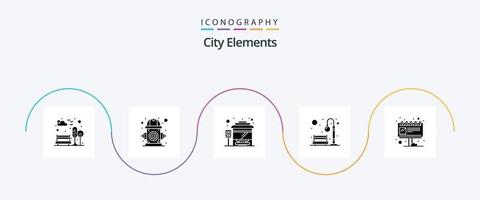 pacote de ícones do glifo 5 dos elementos da cidade, incluindo luz. parque. água. cidade. vetor